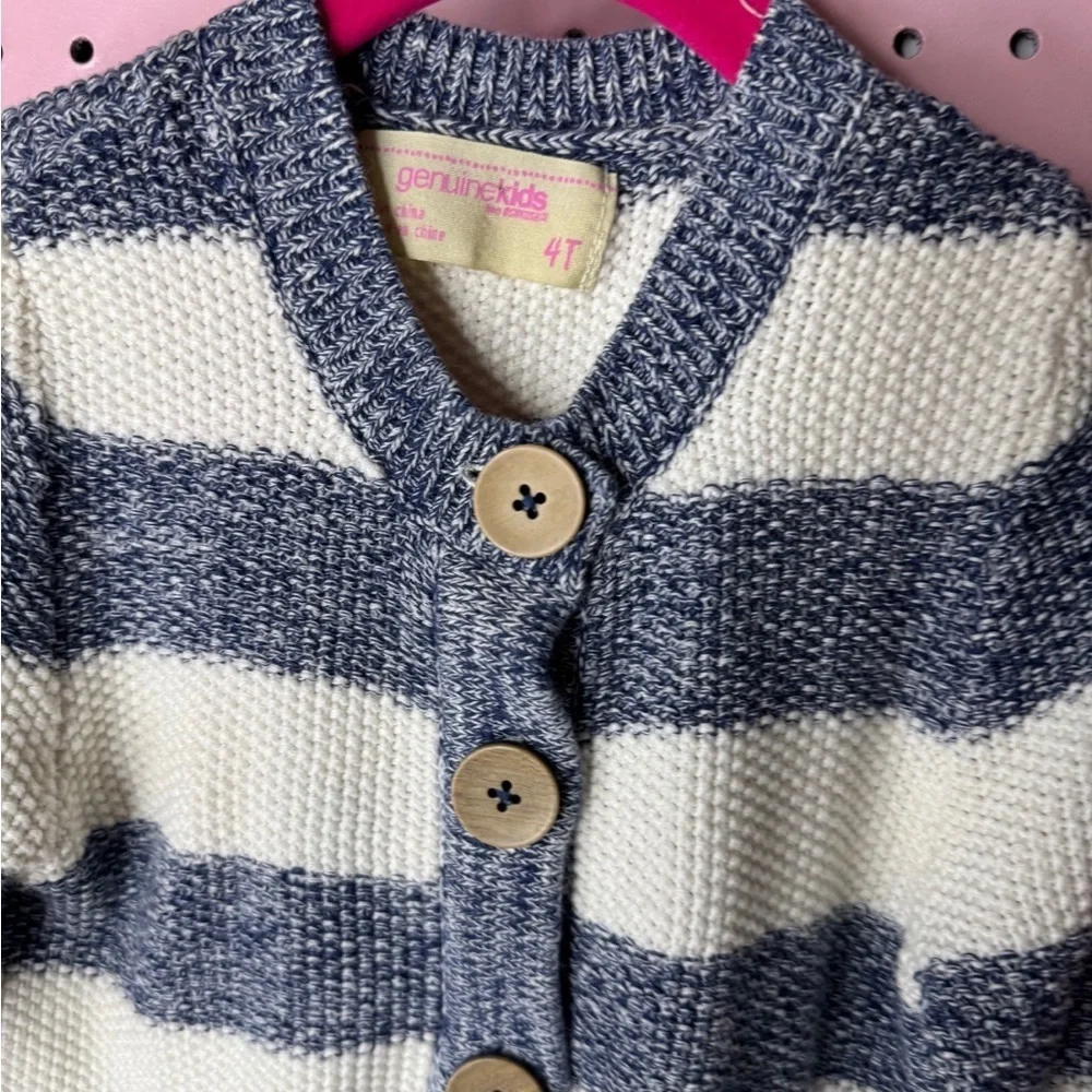Genuine Kids Navy and Creamy White Striped Cardigan. Size 4t. Great Condition.